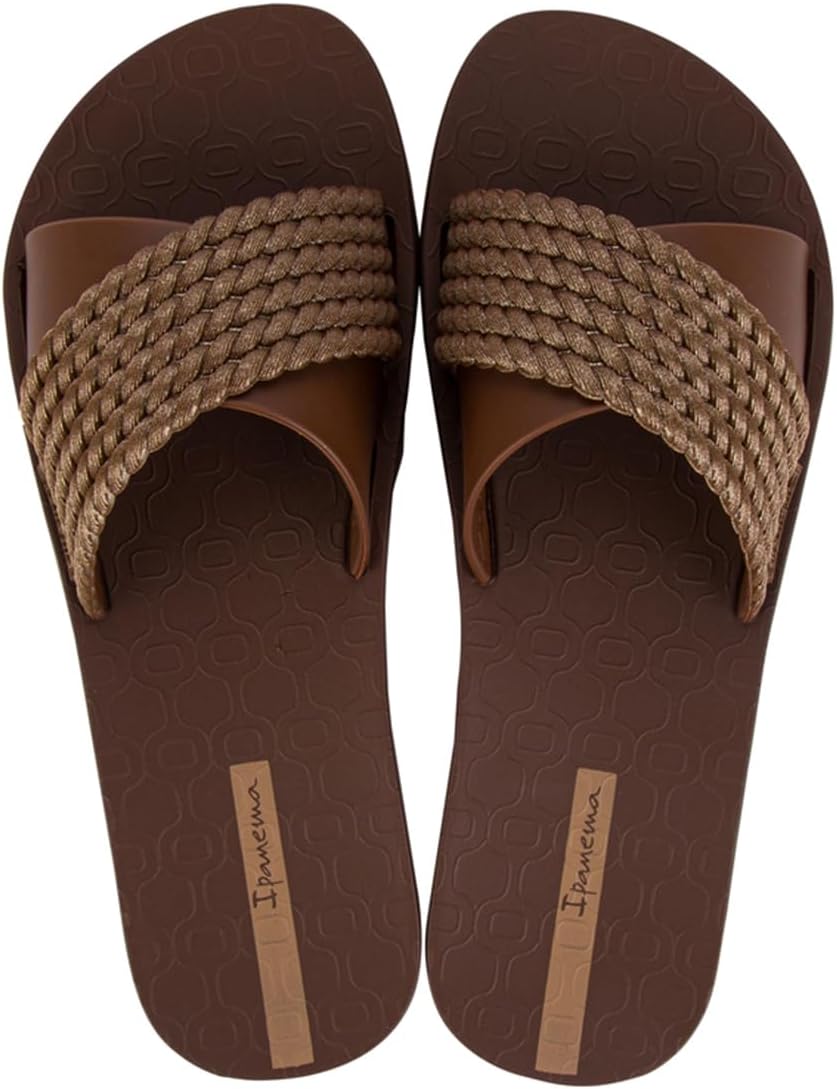 ipanema womens street ii slides - comfortable and trendy slip-on sandals flip flops for women with wide minimalist crisscross upper brownbrown 6 flip-flops