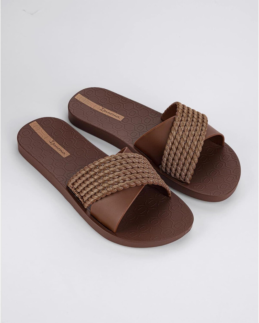 ipanema womens street ii slides - comfortable and trendy slip-on sandals flip flops for women with wide minimalist crisscross upper brownbrown 6 flip-flops